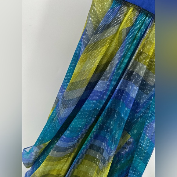 BCBG MAXAZRIA Silk HALTER MAXI LONG GOWN Watercolor BLUE TONES Size 4 - Picture 8 of 14